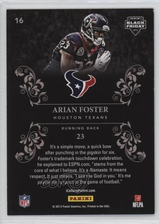 2013 Panini Black Friday Panini Collection Cracked Ice Arian Foster #16 - Image 2 of 2