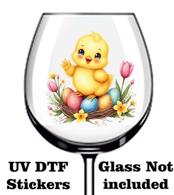 Ostern Kükennest UV-DTF Aufkleber Becher Weinglas Flasche Becher Laptop