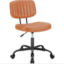 Armless Office Desk Chair Back Lumbar Support Height Adjustable PU Leather
