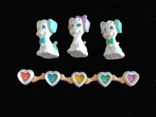 Vintage 1989 Tyco Quints Puppies with Feeding Dishes Pets Dogs Lilac Green Blue