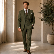 Mens Olive Green 3 Piece Suit Wedding Prom Business Formal Slim Fit Suit