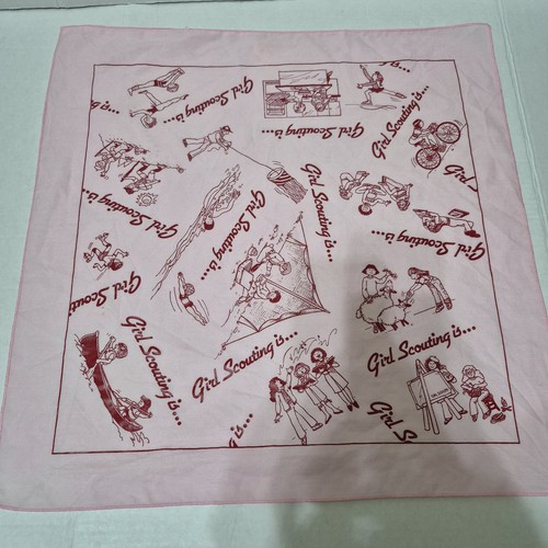 Vintage Girl Scouts Is... Pink Bandana Scarf 1980s 1990s Activities Print