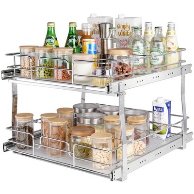 2-Tier Wire Pull Out Cabinet Under Sink Organizer 20''Wx21.2''Dx15.2''H