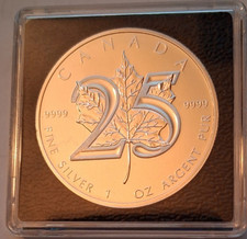 1 Unze Silbermünze " MAPLE LEAF ",2013,PP,38,0mm, 25 Jahre Maple Leaf mit Kapsel