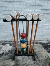 Vintage Forster Wood Croquet Set with Stand Made In USA not complete