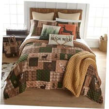 Twin Bedding Set - 2 Piece - Green Forest Lodge Quilt Set with Twin Quilt and