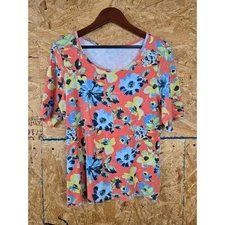 Time and Tru Womens Floral Print Top L/G Scoop Neck Short Sleeve Casual