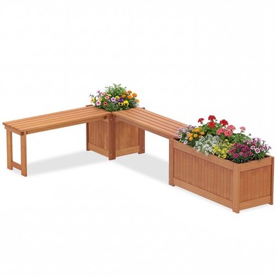 Wood Planter Box Set w/Bench, Hardwood Planter Box, Teak Oil Finish for Garden