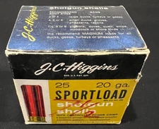 Vintage RARE J.C. HIGGINS Sportload 20 GA. Gauge Shotgun Shells Empty Box