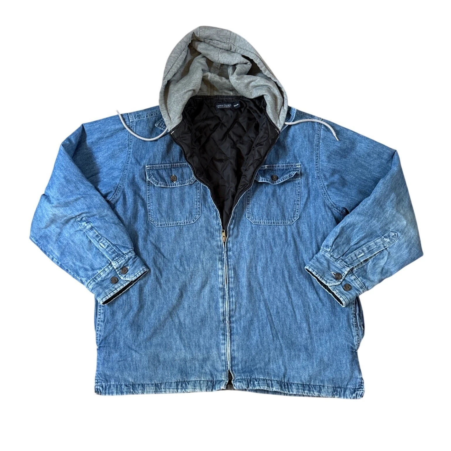 Faded Glory Denim Jacket Mens Blue Quilted Lined Hooded Workwear SIZE M 38-40
