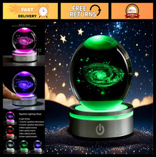 3D Galaxy Crystal Ball with LED Stand - 80mm Decorative Glass Sphere, Milky Way