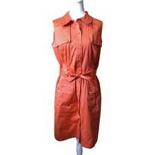 Talbots Stretch Size 10 Orange Collared Belted Sleeveless Shirt Dress Office