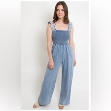 Blue Smocked Jumpsuit