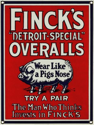 FINCK'S OVERALLS 90s リプロダクト ビンテージ サイン 看板 Finck's Overalls Porcelain Sign | eBay