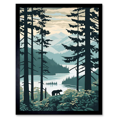 Großer Bär Regenwald Küste Berglandschaft gerahmtes Kunstbild Druck 9 x 7 Zoll