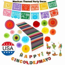 Mexican Themed Party Decorations Set Cinco de Mayo Paper Fan Banner Table Runner