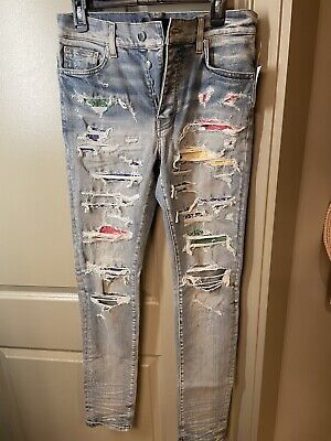 Amiri mx1 rainbow bandana jeans size 32 distressed denim Amiri mx1 rainbow bandana jeans size 32 distressed denim