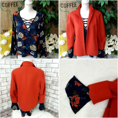 Lot de 2 Haut femme veste combo Alexandra Bartlett laine orange fermeture éclair florale - Photo 2/12