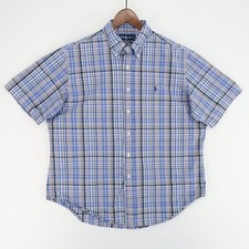 Ralph Lauren Shirt Mens XL Blue Plaid Classic Fit Button Up Short Sleeve Cotton
