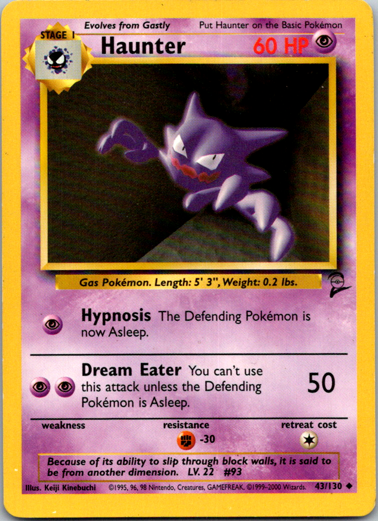 Haunter 43/130 Uncommon Vintage 2000 English Base Set 2 Pokemon