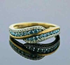 1.10CT Round Lab Created Blue Topaz 14K Yellow Gold Plated Wedding Eternity Band