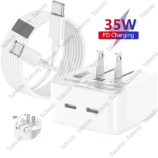 35W Dual USB-C To Type C Power Adapter PD Fast Charge Cable For Samsung Android