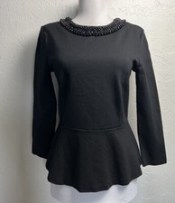 Hallhuber Knit Embellished Crew Neck Peplum T...