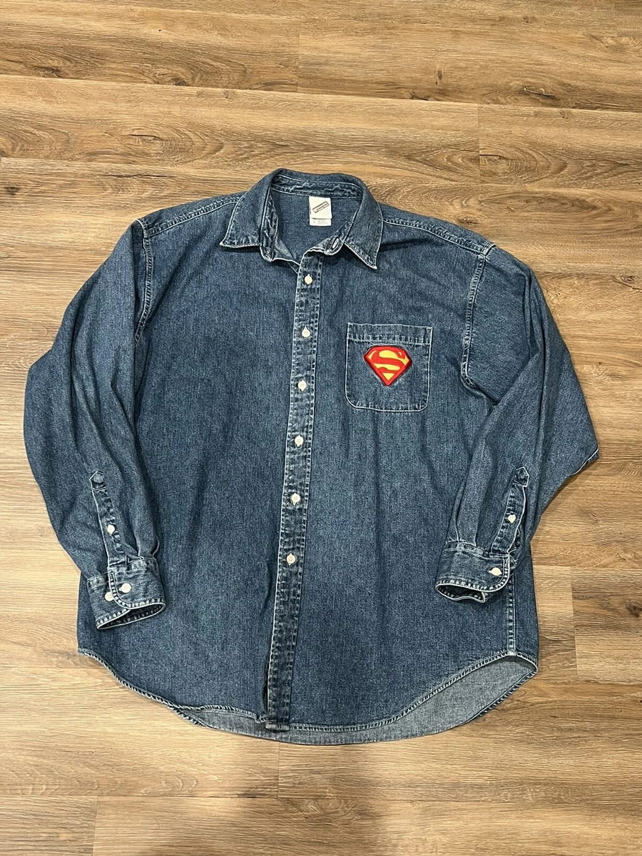 Superman Warner Bros Studio Store Jean Denim Shirt Size Large