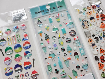 3 Stck., Japanisches Sommer Thema Niedlich Neuheit 3D Harz Transparent Sammelalbum Aufkleber