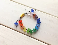 Handmade Rainbow Beach Sea Glass Bracelet, Adjustable String Knot Sennit Jewelry