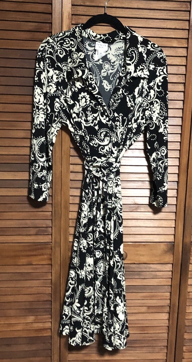 VTG Dorby Dress Belted Button Down Cream Black Floral Size 14 Boho Classic  | eBay