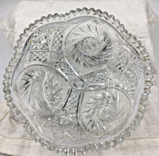 T.B. Clark American Brillant Cut Glass 8" Bowl ~ AURORA Pattern ~ 3.5" tall