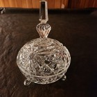 Clear Crystal Cut Glass Compote Footed Candy Dish Lid Decoration Flower Design