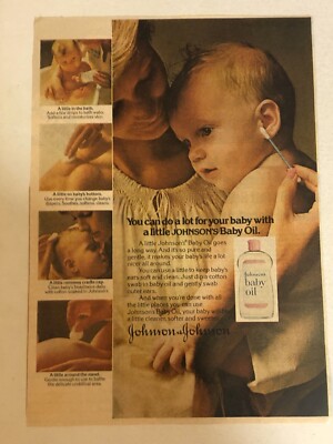 1980s Johnson & Johnson Baby Oil Vintage Print Ad  pa27