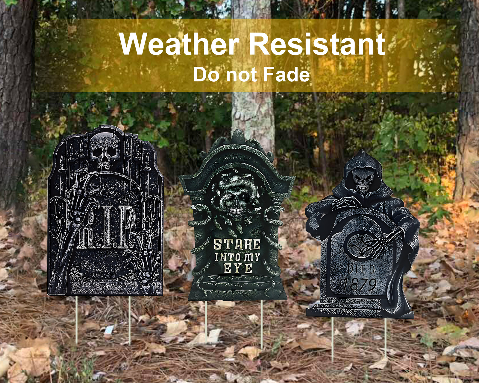 3Pcs Halloween Yard Signs Tombstone Sign with Stakes RIP Cemetery Lawn