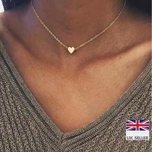 Heart Pendant Gold Necklace Thin Chain 