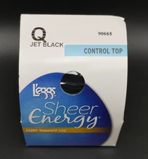Leggs Size Q Sheer Energy Pantyhose Jet Black Control Top Sheer Toe 90665 L'eggs