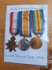 WWI Trio 1914 Star, BWM, Vic Medal Gnr Smith RA & Memorial Plaque Thomas Smith