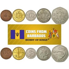 Barbados | 5 Coin Set | 1 Cent 5 10 25 Cents 1 Dollar | Trident | 1973 - 2007