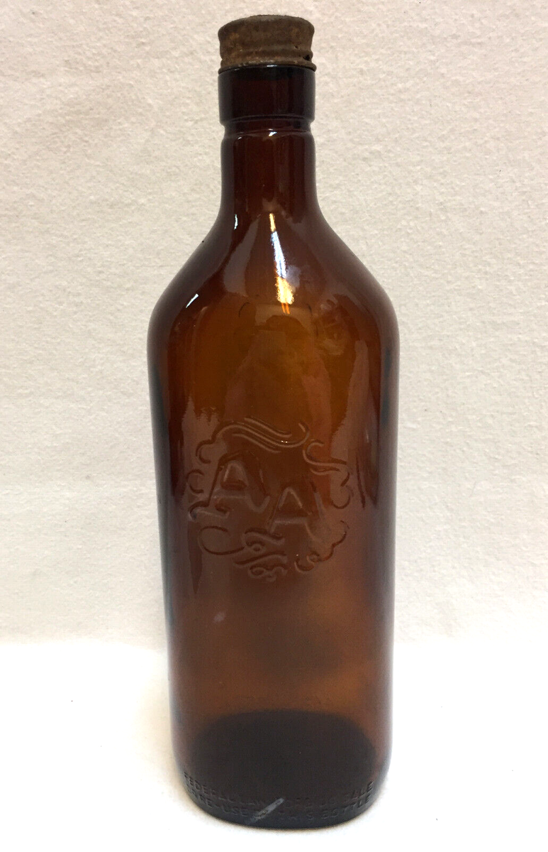 AA (Ancient Age) 4/5 Quart Whisky Bottle Amber Glass Embossed