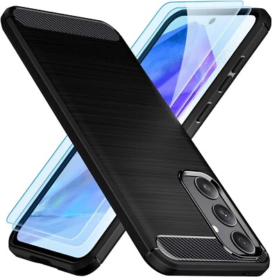 CUSTODIA per SAMSUNG GALAXY A55 5G Tpu Cover CARBON FIBER + Pellicola VETRO