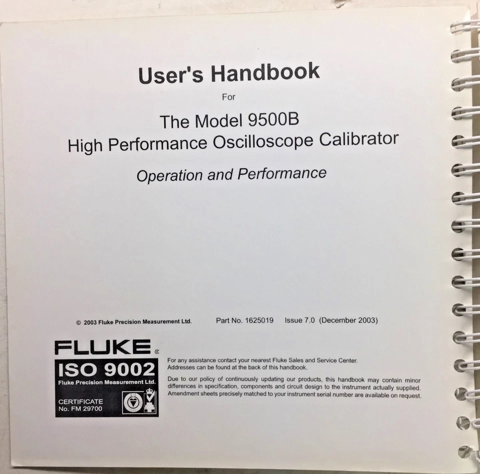 Fluke 9500B Oscilloscope Calibrator Operation & Performance Manual P/N 1625019 - Image 2 of 4