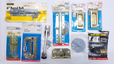 Lot of Door Hardware: Door Viewer, Flush Pull, 6'' Barrel Bolt, Chain, Locksmith
