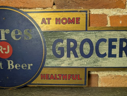 VTG ANTIQUE HIRES ROOT BEER WOODEN SIGN 1900'S WOOD SIGN QUALITY GROCERIES - Picture 8 of 15