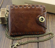   intage Biker Leather Bifold Snap Wallet With Chain for Mens or Boys
