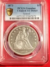 1873 Liberty Seated Silver Dollar $1 PCGS Gold Shield AU Details-cleaned *973*