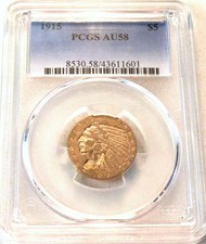 1915 $5 PCGS AU 58 Gold Indian Half Eagle, Better AU/UNC Five Dollar Type Coin