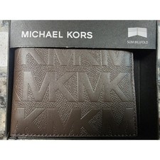 Michael Kors Andy Slim Billfold Brown Embossed Logo Mens Wallet 86F5SANF5O NEW