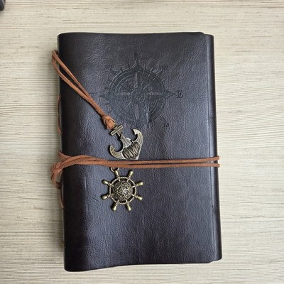 NEW Refillable Dark Brown Leather Journal with Anchor/Nautical Charms-VTG look