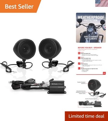 MCBK420B 3 Inch Motorcycle Speakers and 2 Channel Amplifier Package - Bluetoo...